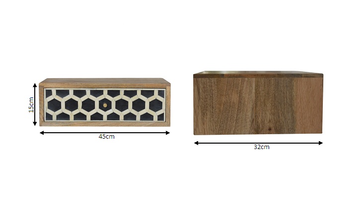 Size chart for Wall Mounted Bone Inlay Bedside Table | Wall-Mounted