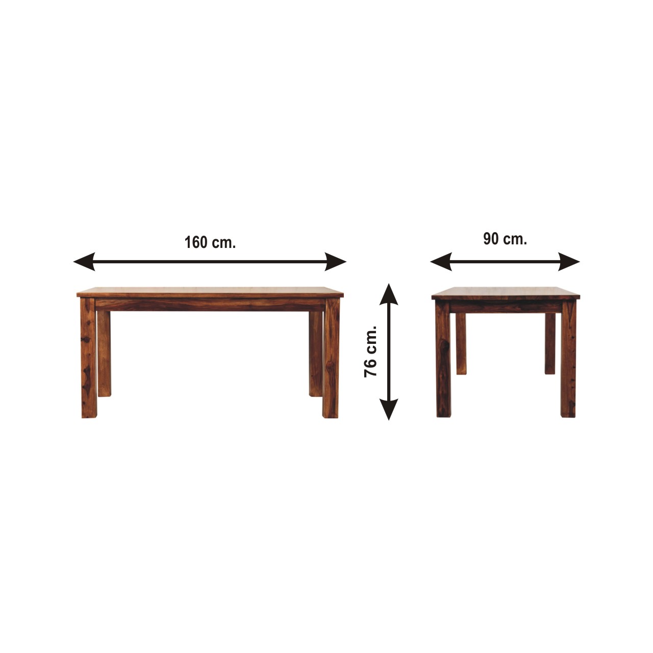 Size chart for Tula Dining Table | Chestnut Solid Mango Wood