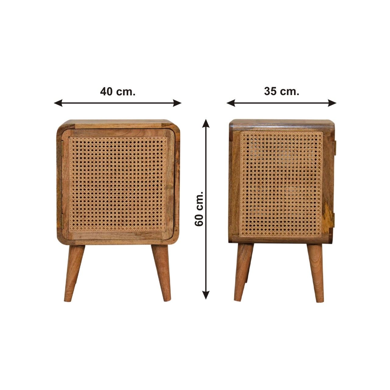 Size chart for Larrisa Woven Door Bedside Table | Oak Solid Mango Wood