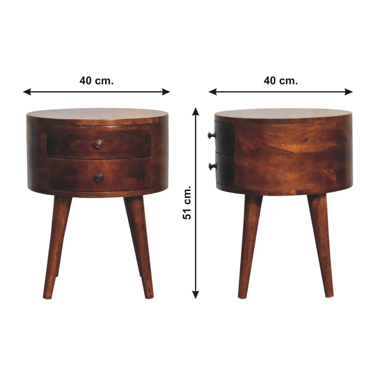 Size chart for Odyssey Bedside Table | Chestnut Solid Mango Wood