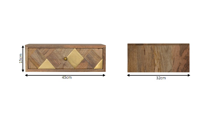 Size chart for Wall Mounted Brass Inlay Bedside Table | Wall-Mounted