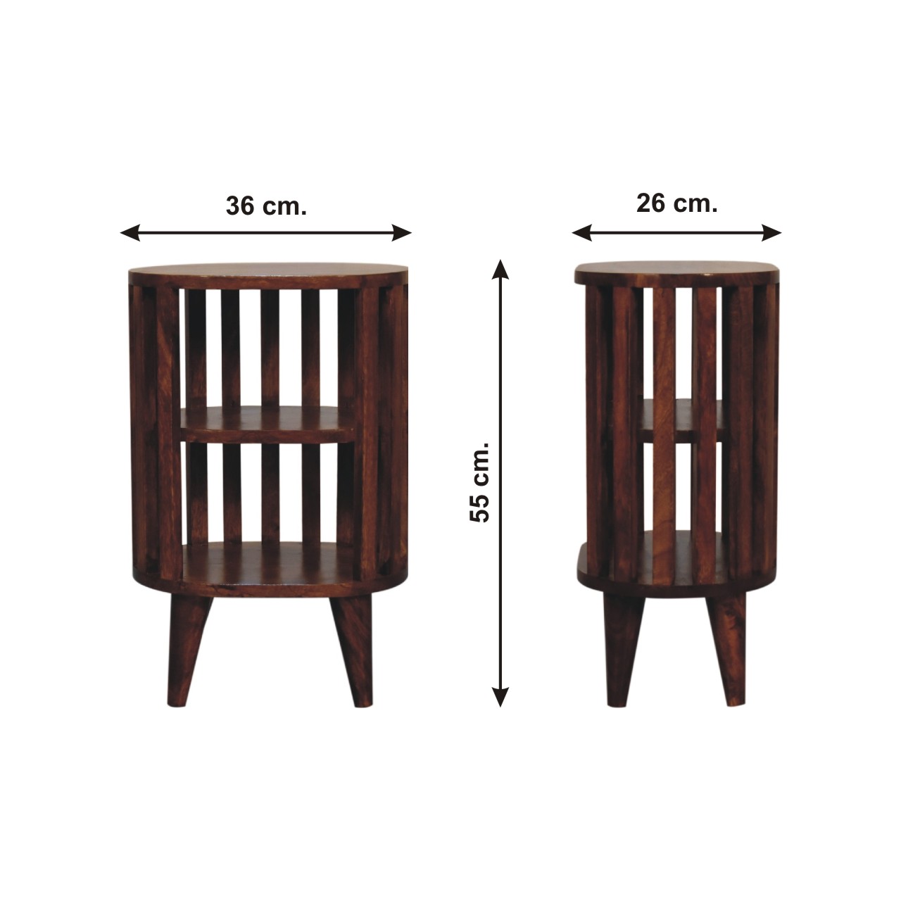 Size chart for Ariella Double Shelf Chestnut Bedside Table