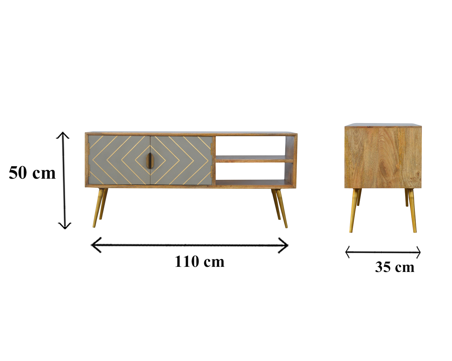 Size chart for Sleek Cement Brass Inlay Media Unit