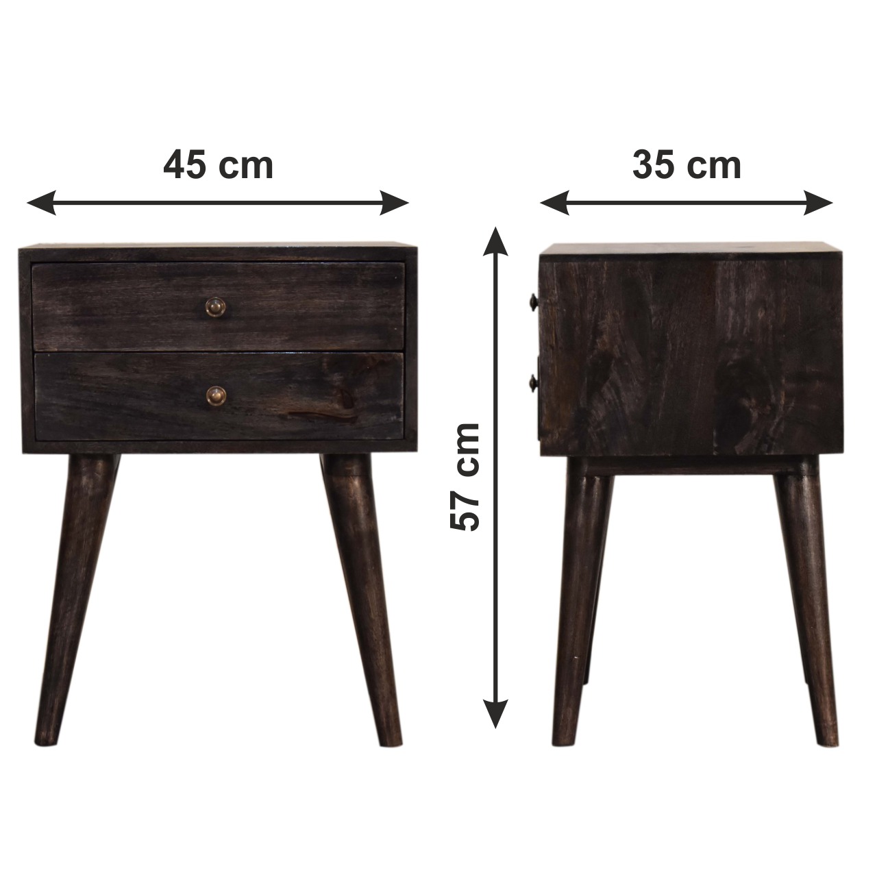 Size chart for Ash Black Modern Solid Wood Bedside Table