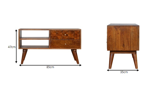 Size chart for Tile Carved Chestnut TV Unit Chest of Drawers | Hand-Carved