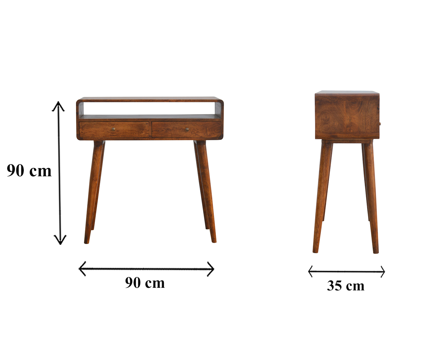 Size chart for Curved Chestnut Console Table