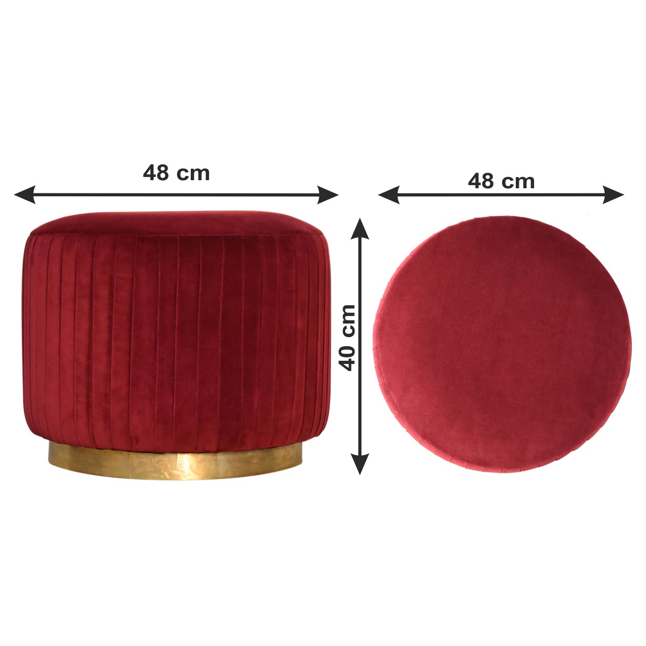 Size chart for Wine Velvet Pleated Footstool
