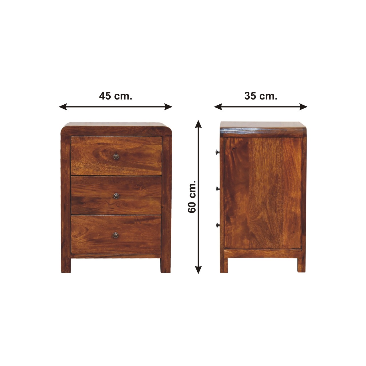 Size chart for Aspen 3 Drawer Bedside