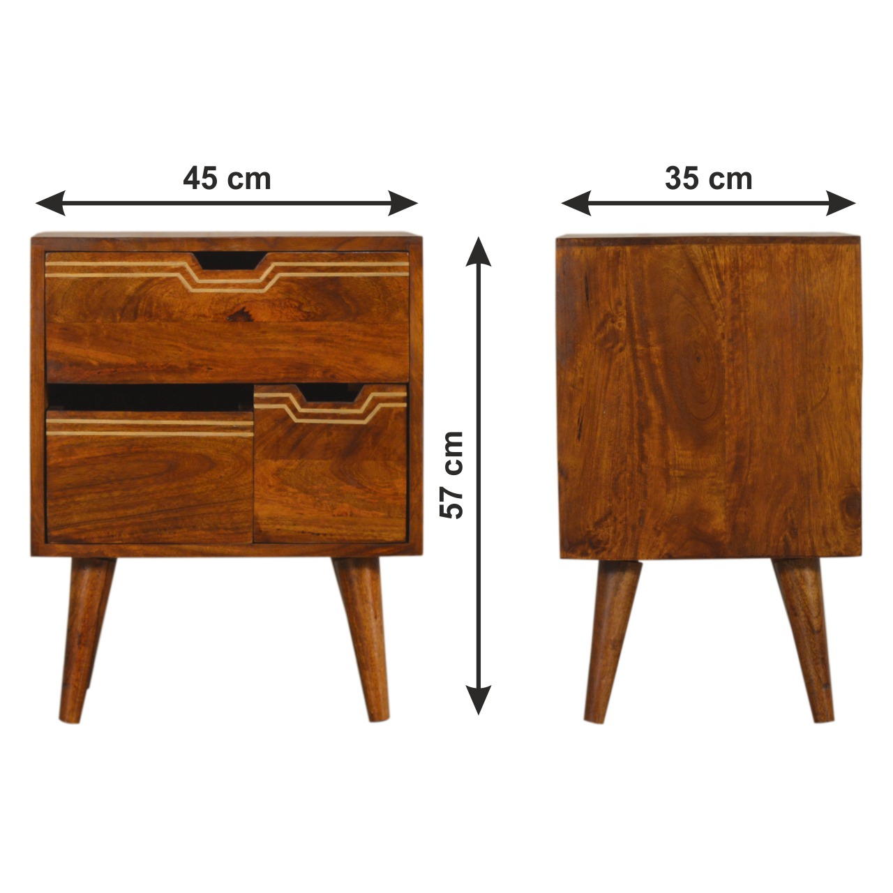 Size chart for Multi Drawer Chestnut Bedside Table
