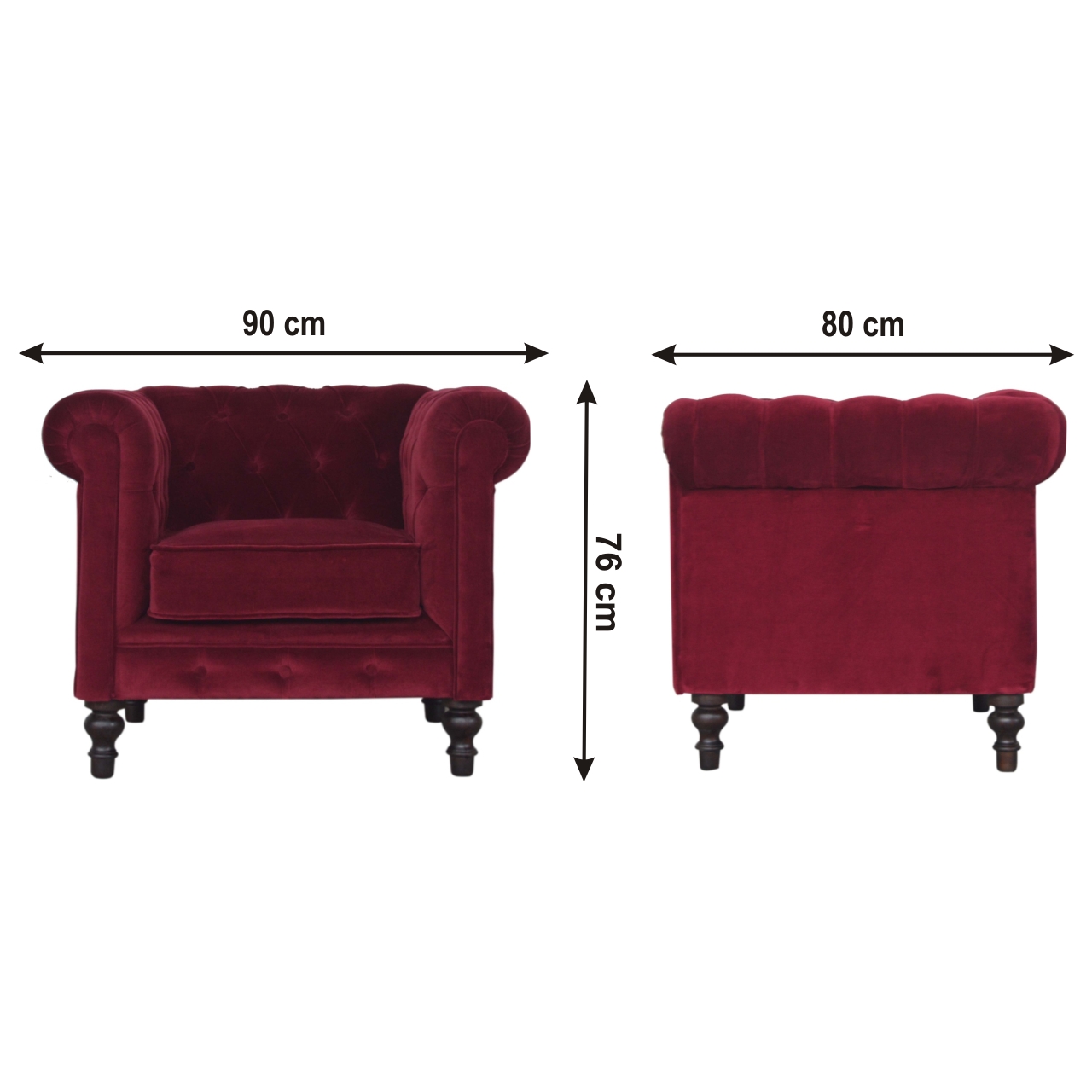 Size chart for Wine Red Chesterfield Armchair