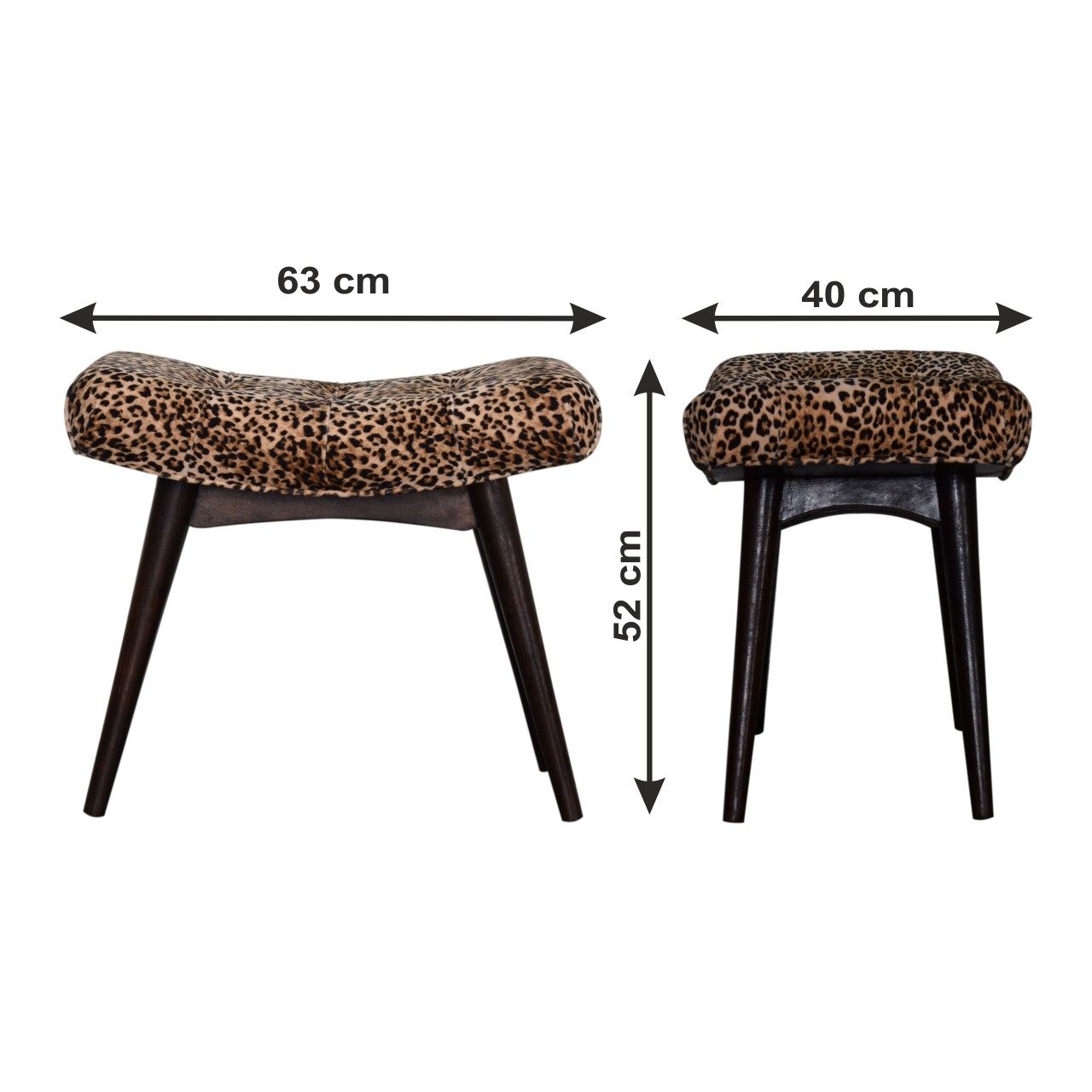 Size chart for Leopard Print Curved Bench | Cotton Velvet