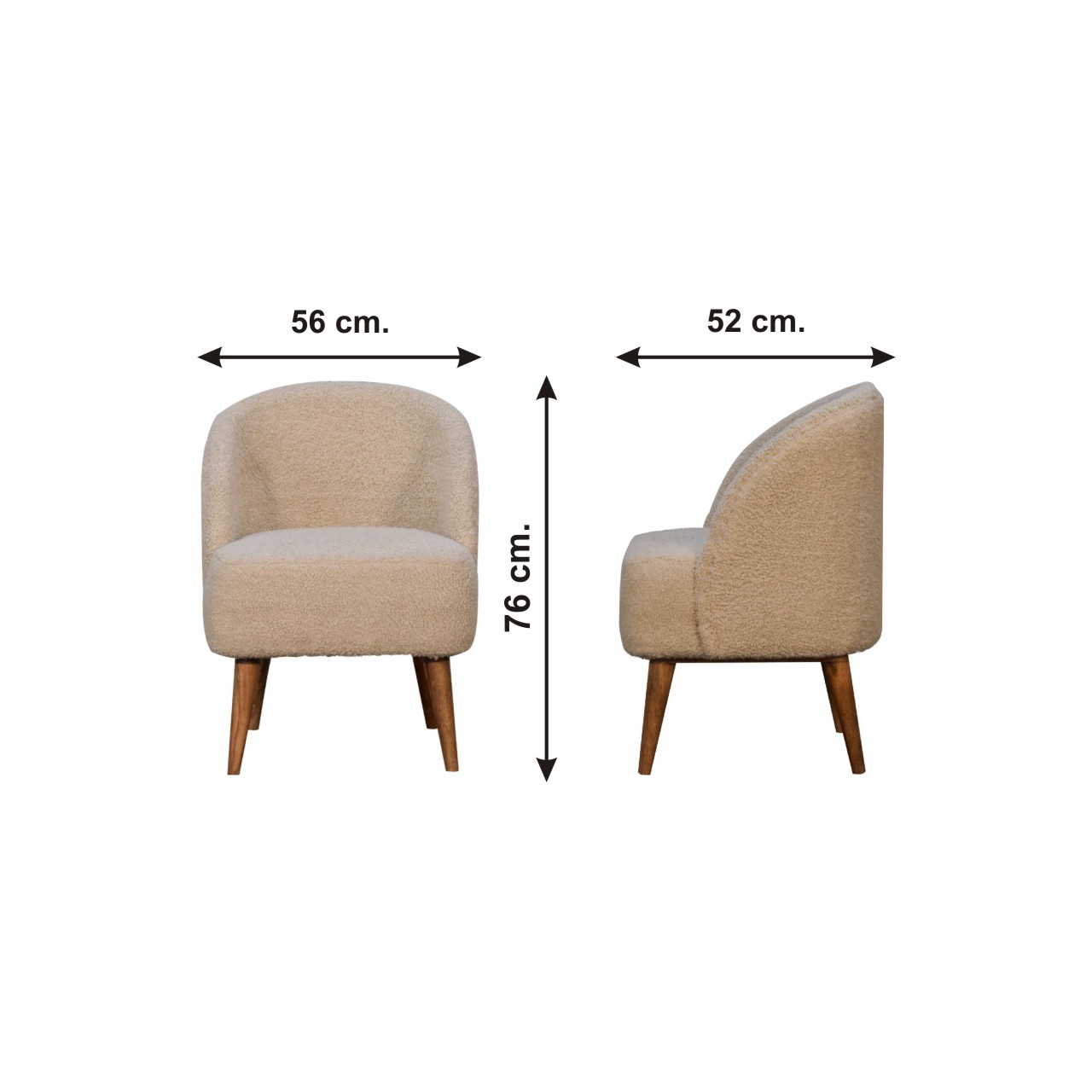 Size chart for Cream Boucle Tub Chair