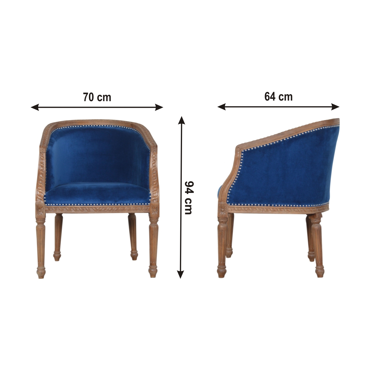 Size chart for Royal Blue Velvet Occasional Chair