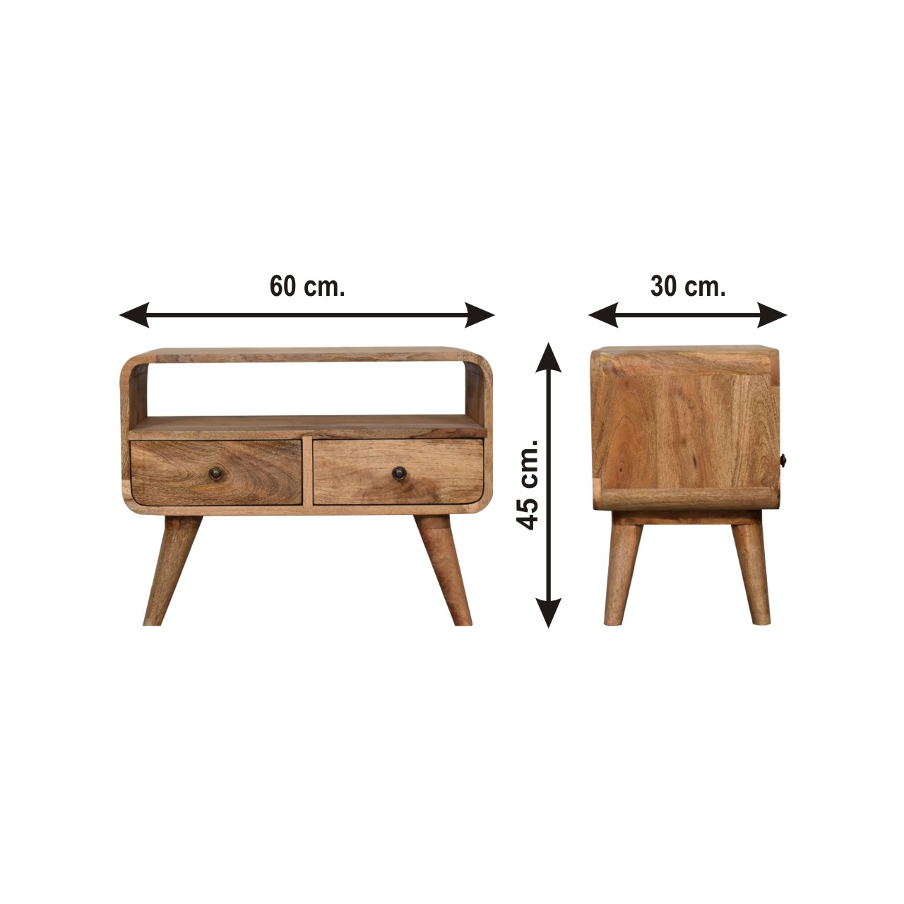 Size chart for Mini Curved Oak-ish Media Unit