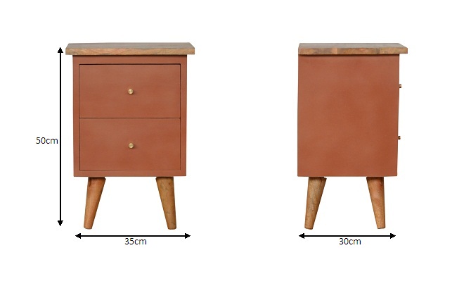 Size chart for Brick Red Hand Painted Bedside Table