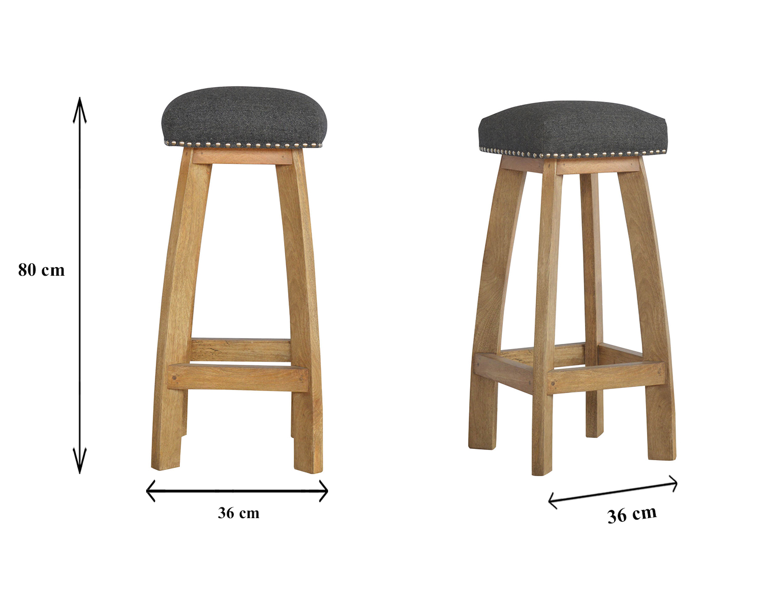 Size chart for Black Tweed Studded Bar Stool
