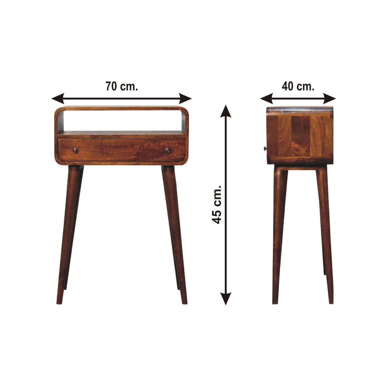 Size chart for Chestnut Nordic Style One Drawer & One Open Slot Console Table