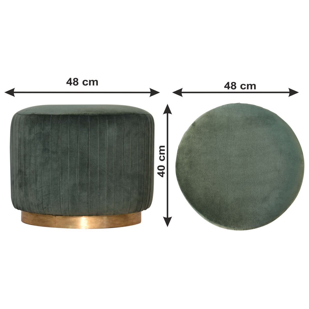 Size chart for Emerald Velvet Pleated Footstool | Cotton Velvet
