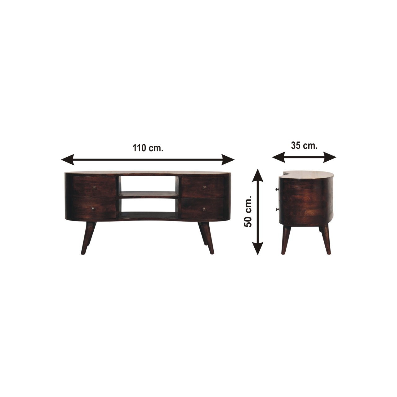 Size chart for Walnut Wave Entertainment Unit