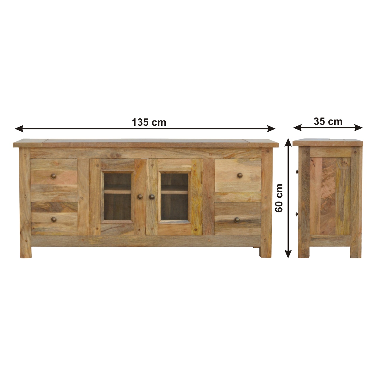 Size chart for Granary Glazed 4 Drawer TV Unit