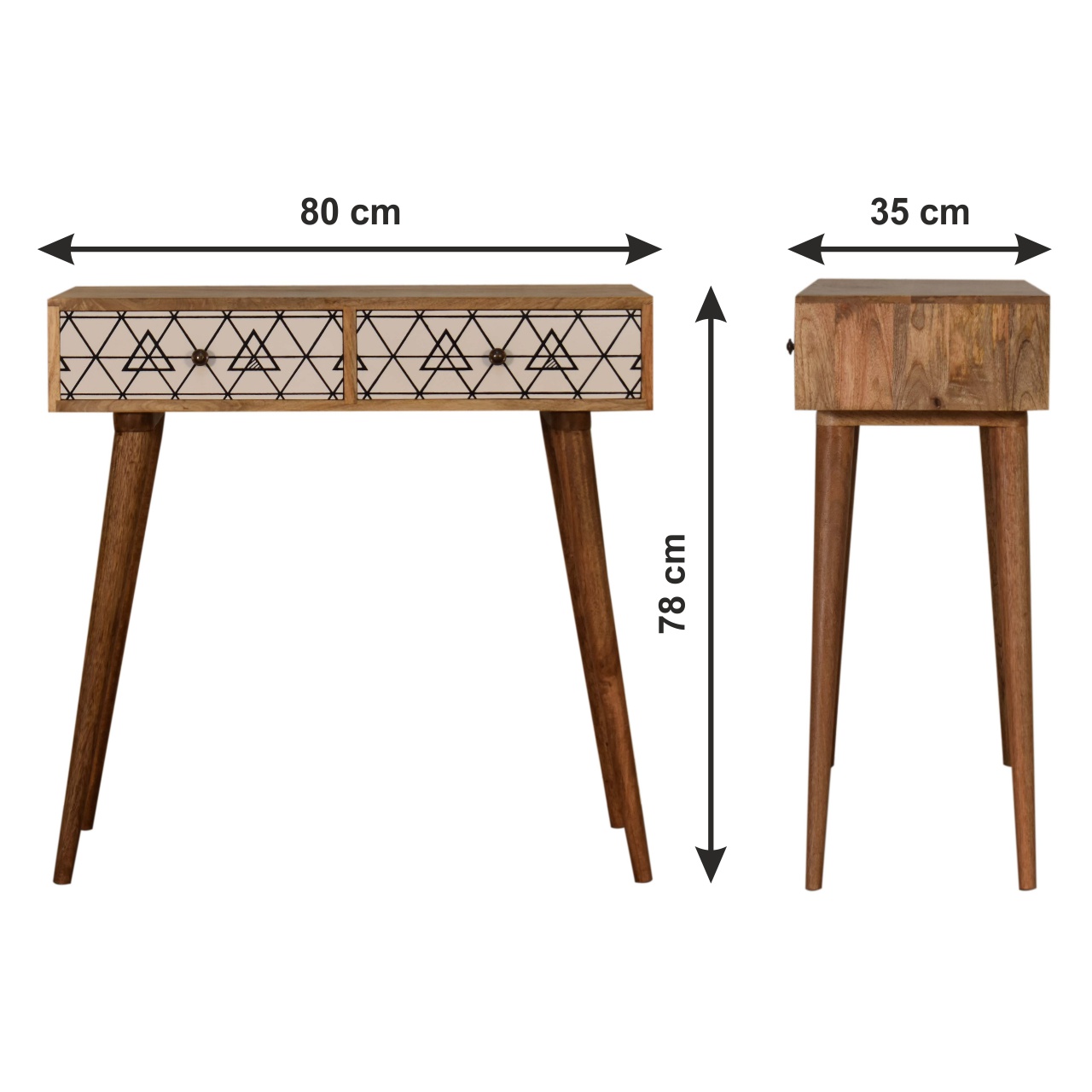 Size chart for Triangular Console Table | Oak-Ish Solid Mango Wood