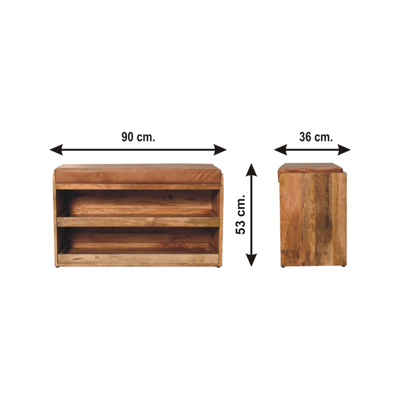 Size chart for Buffalo Hide Pull out Oak-ish Shoe Storage Bench
