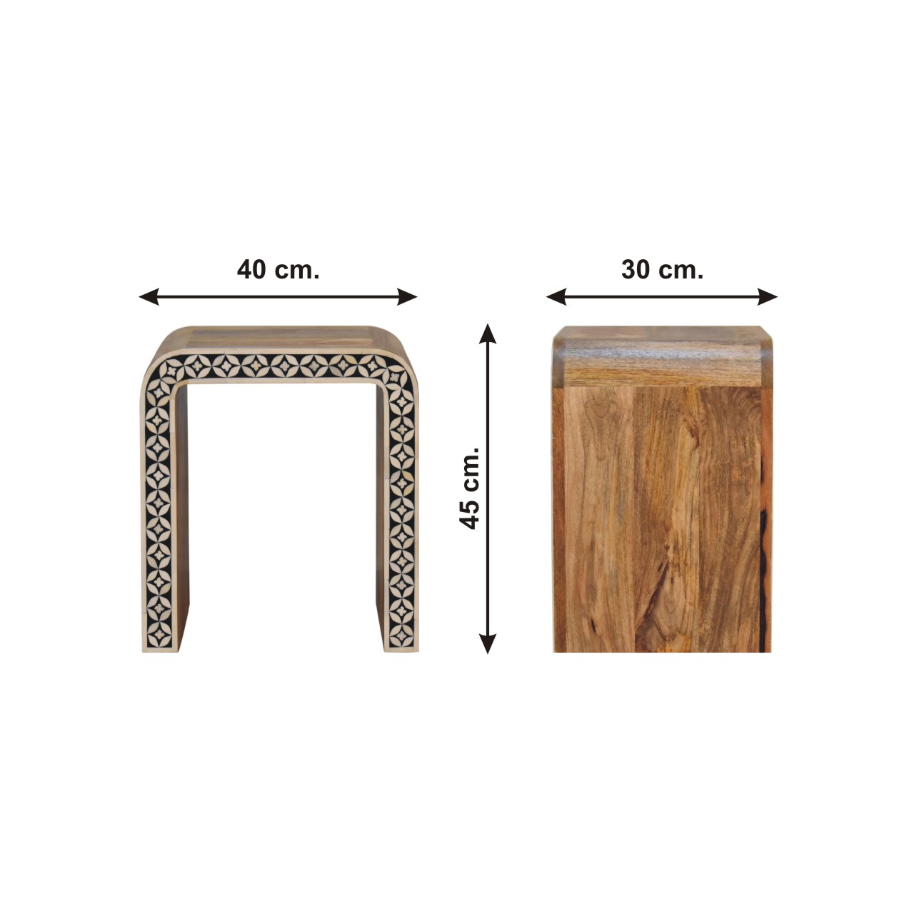Size chart for Edessa Bone Inlay End Table Accent Piece