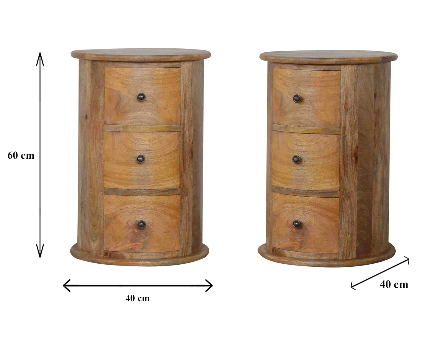 Size chart for 3 Drawer Drum Chest