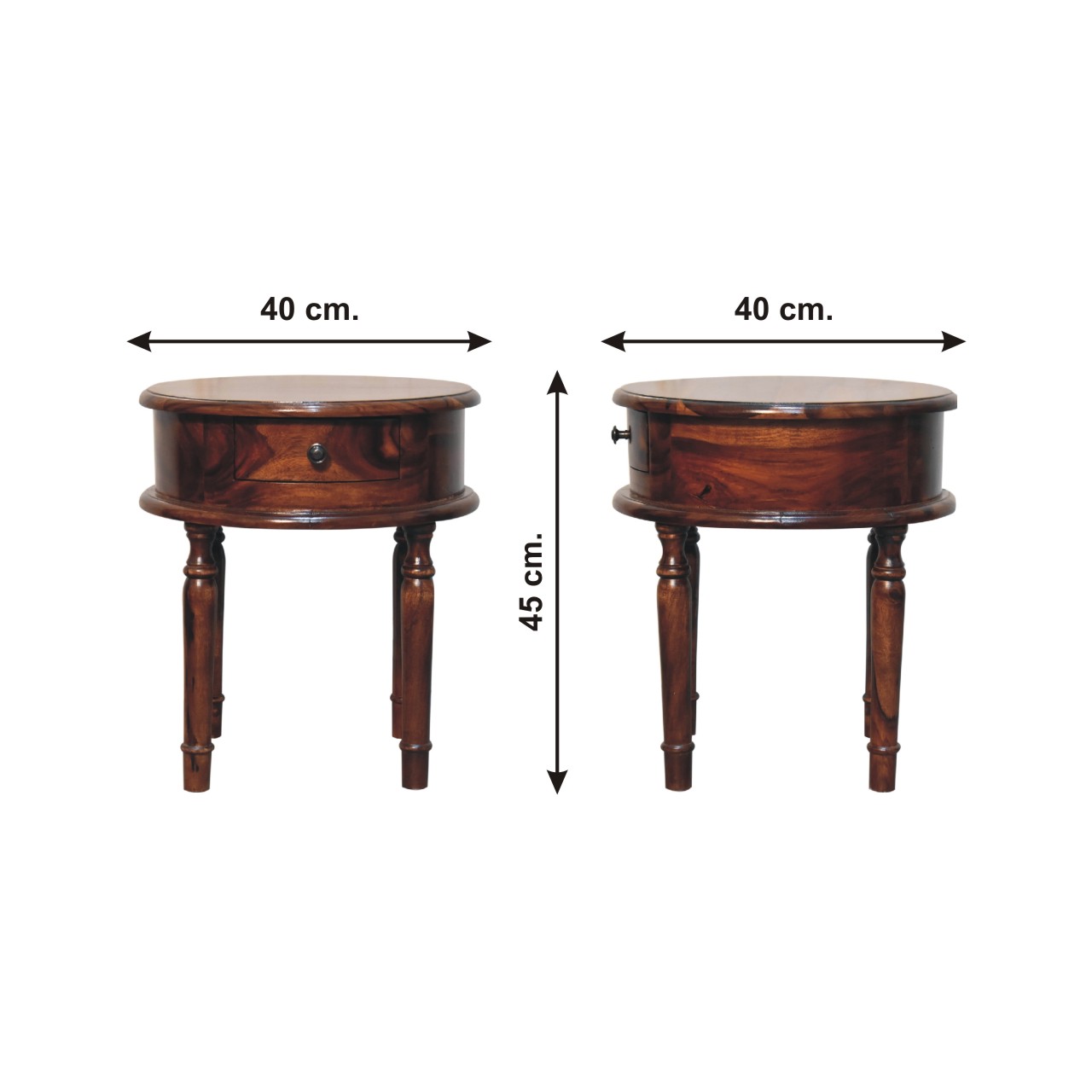 Size chart for Honey finish Turned Leg Bedside Table