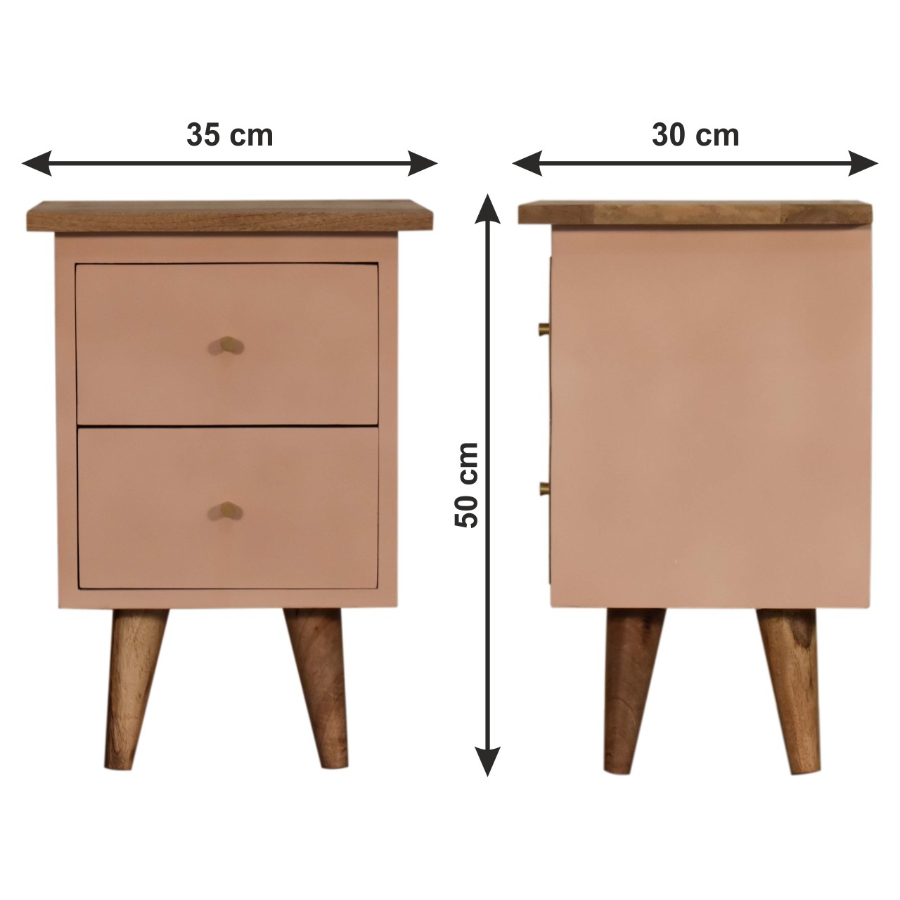 Size chart for Blush Pink Hand Painted Bedside Table | Hand-Painted Solid Mango Wood