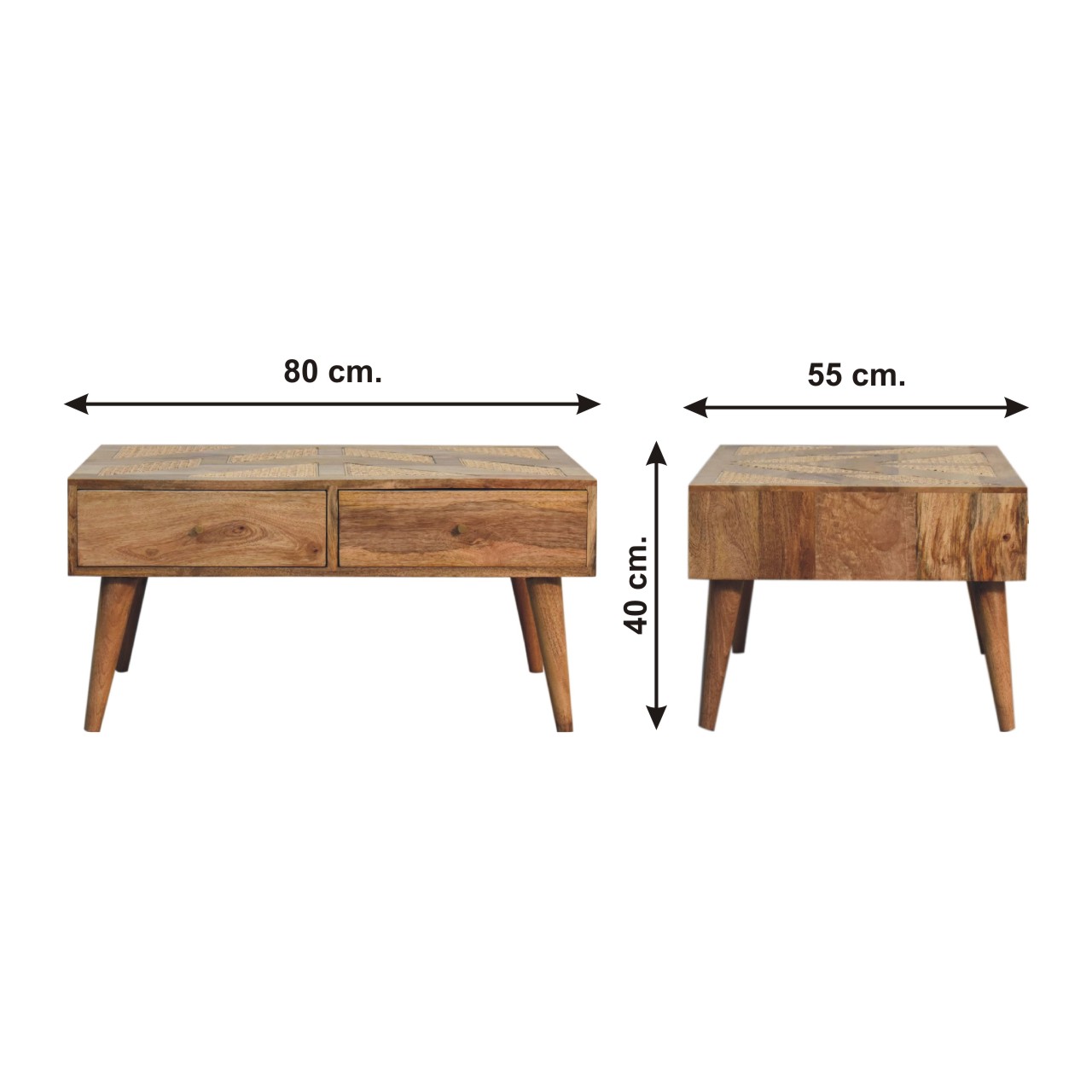 Size chart for Woven Aztec Coffee Table | Oak Mango Wood