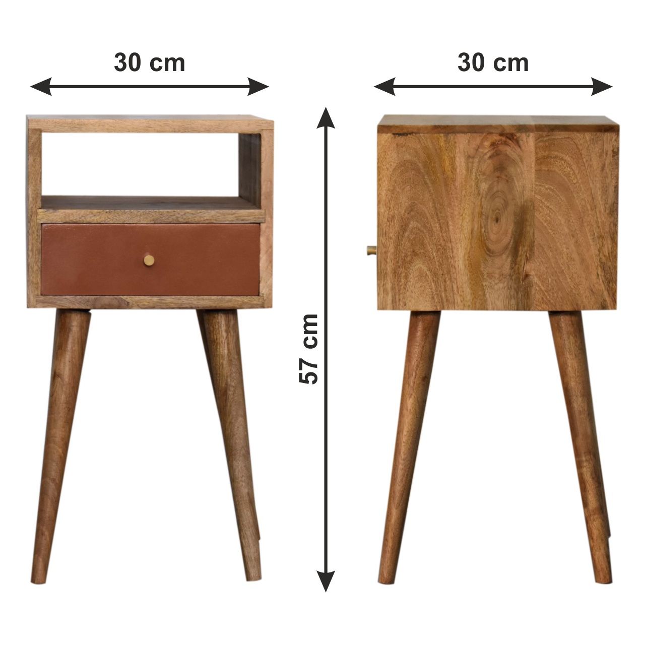 Size chart for Mini Brick Red Hand Painted Bedside Table