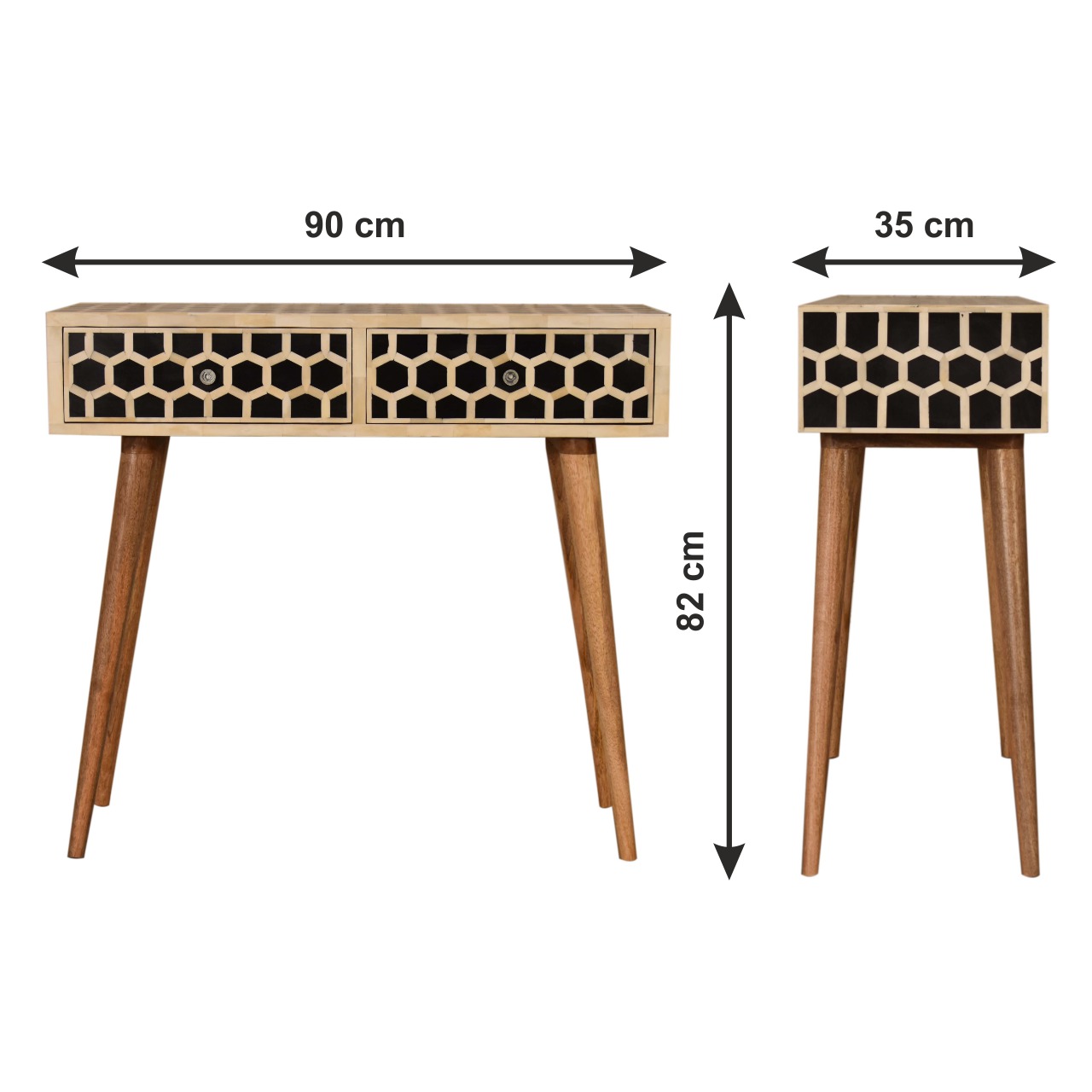 Size chart for Honeycomb Bone Inlay Console Table
