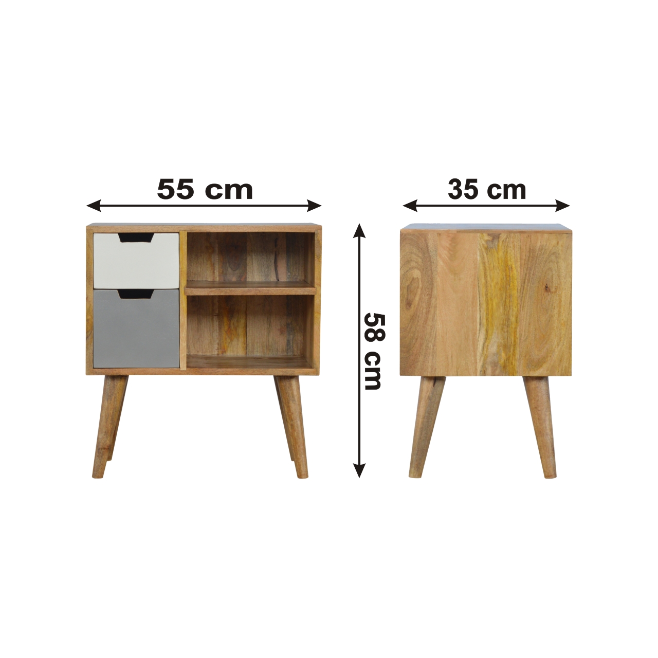 Size chart for Grey and White Drawer Cabinet