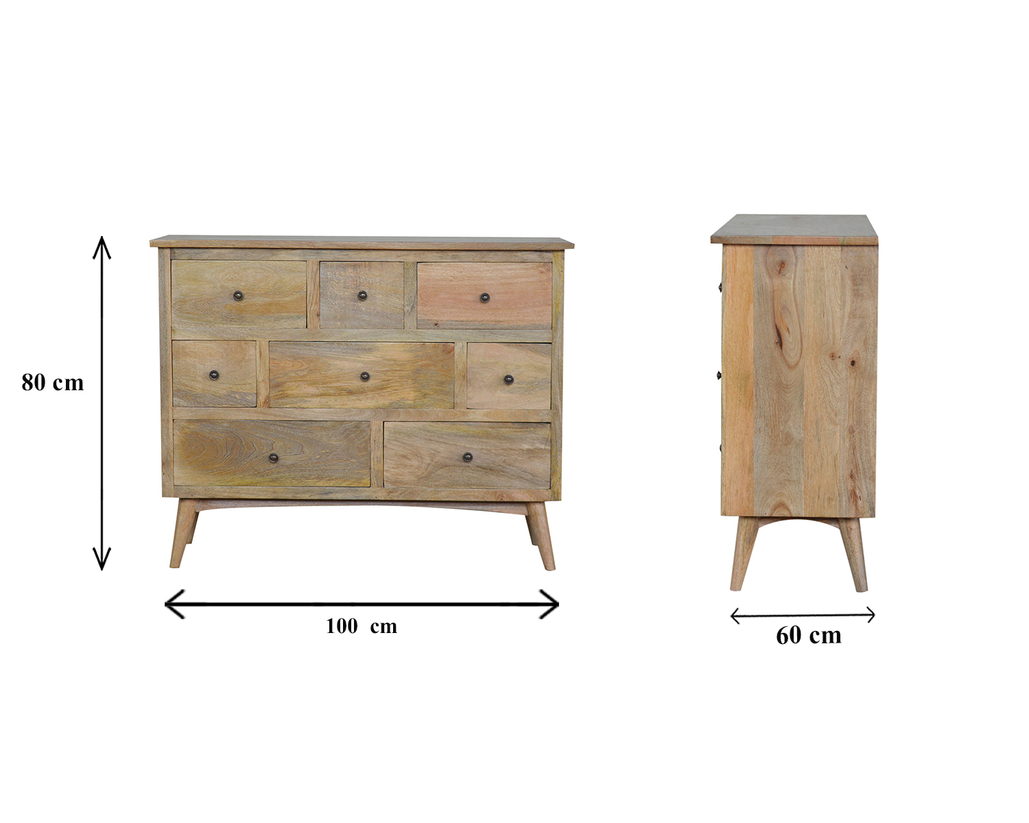 Size chart for Oak-ish Solid Wood 8 Drawer Chest