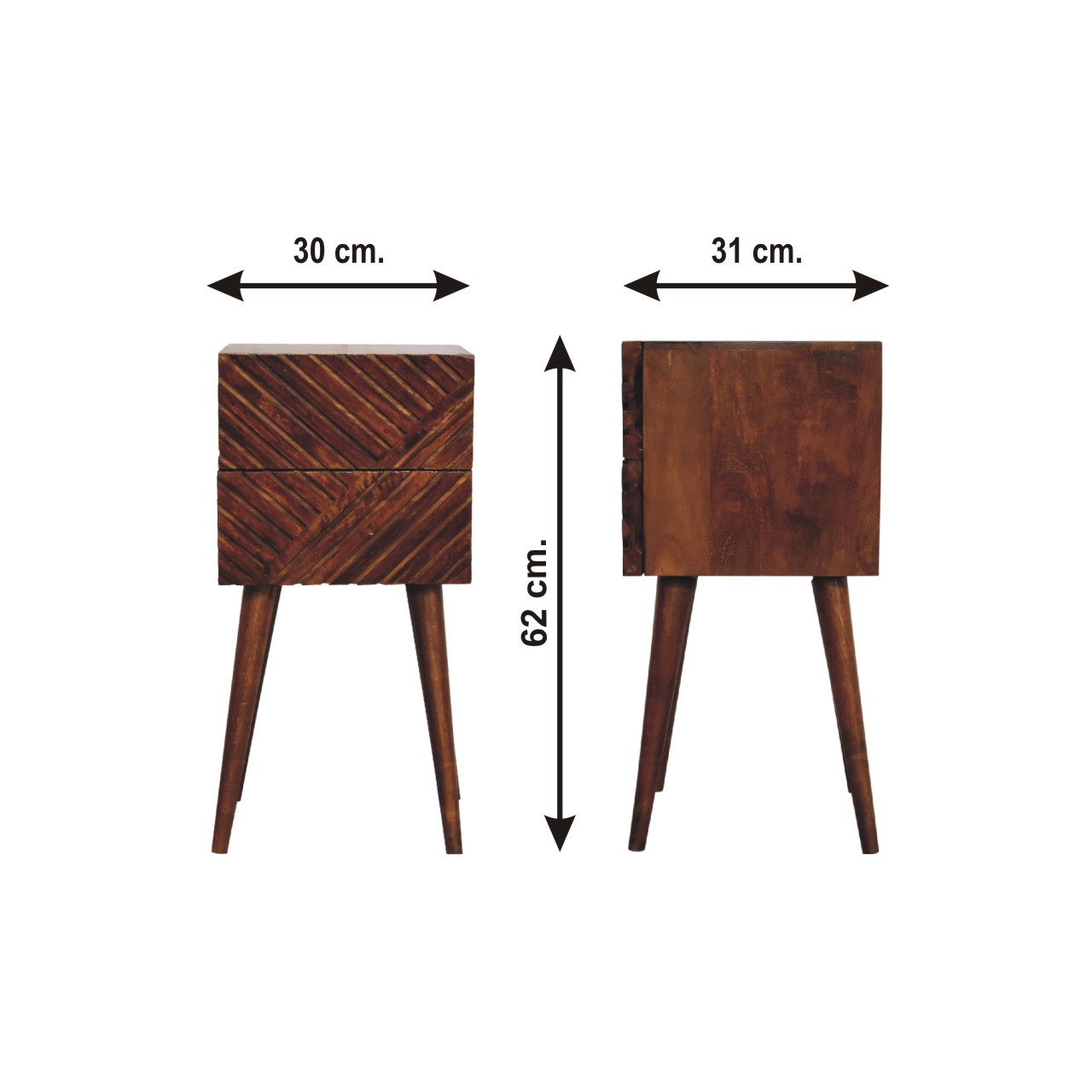 Size chart for Lille Mini Chestnut Bedside Table