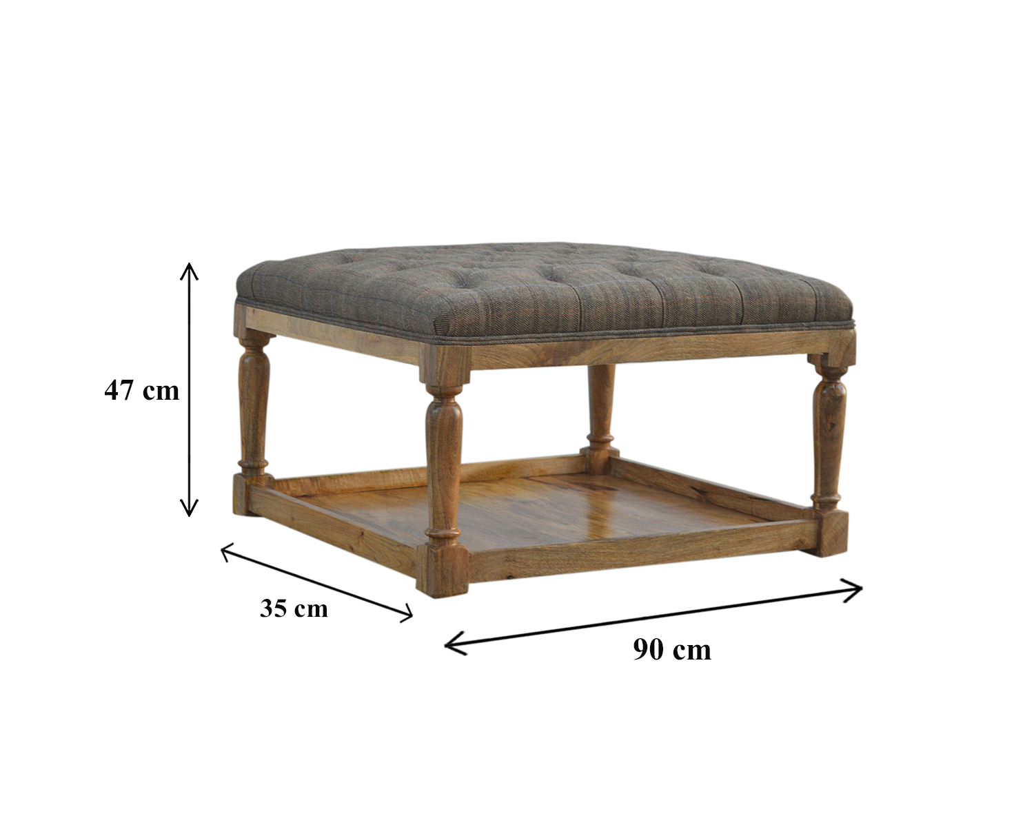 Size chart for Multi Tweed Footstool with Shelf | Oak-Ish