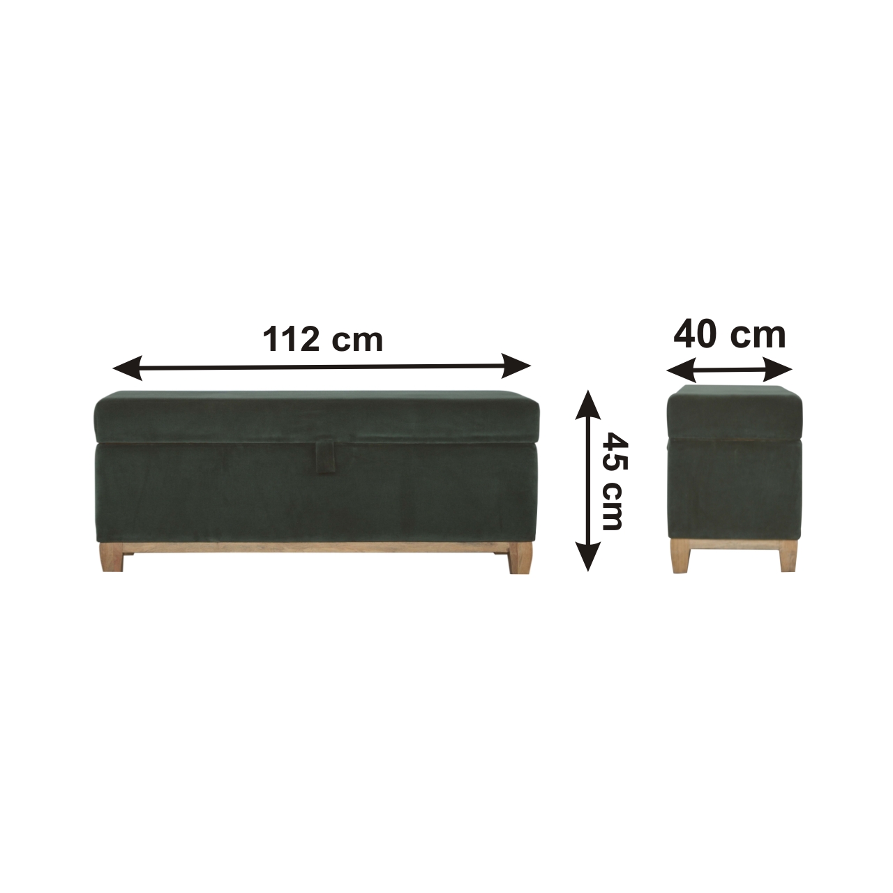 Size chart for Emerald Cotton Velvet Storage Box Storage Bench | Hidden Storage