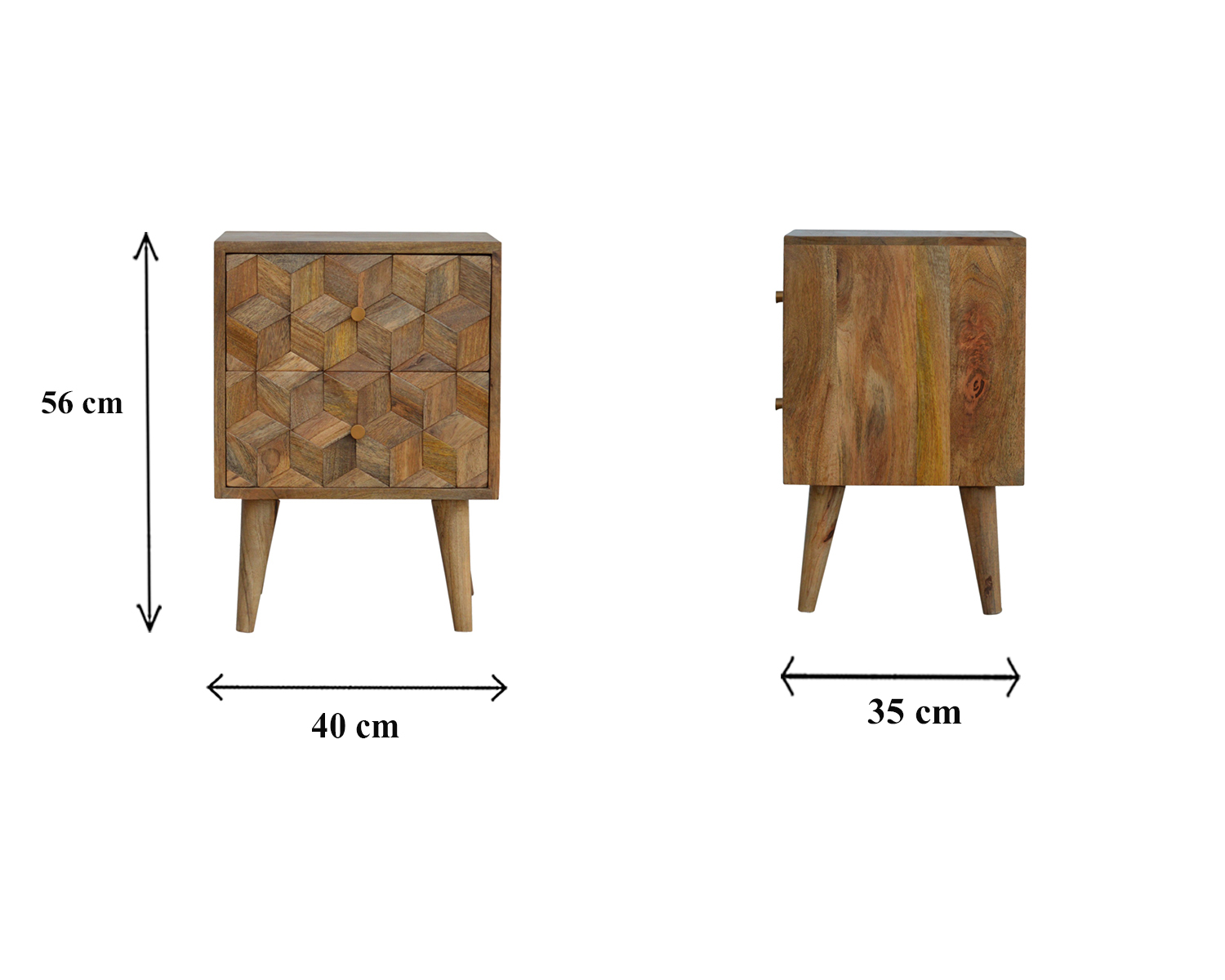 Size chart for Cube Carved 2 Drawer Bedside
