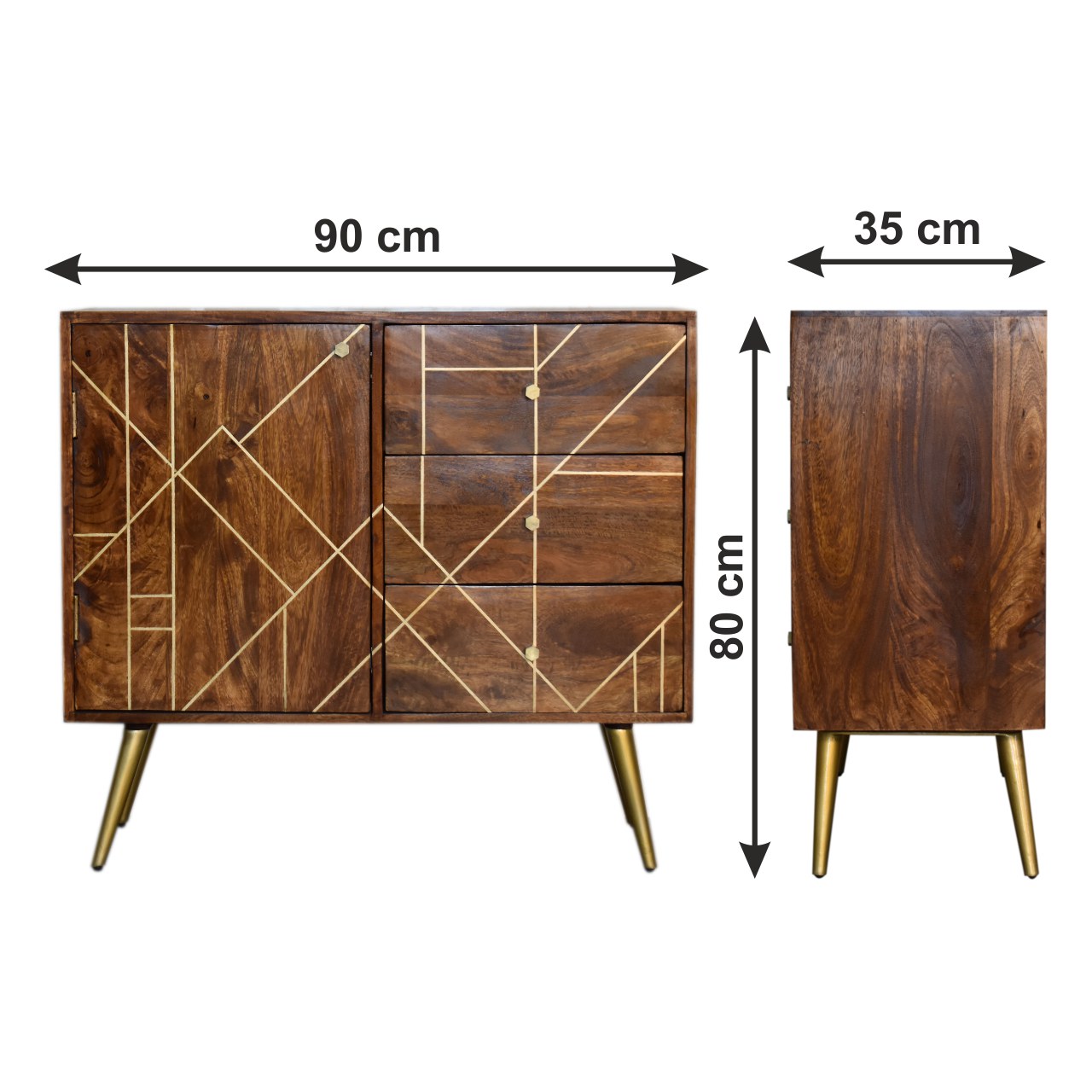 Size chart for Chestnut Inlay Abstract Sideboard Chest of Drawers