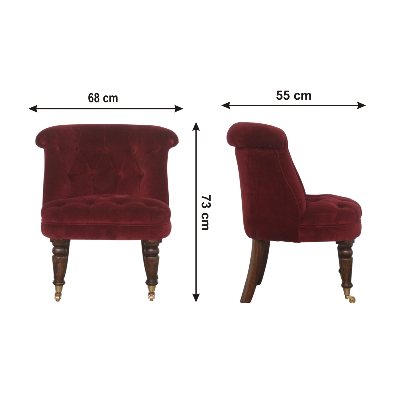 Size chart for Wine Red Velvet Accent Chair | Oak-Ish