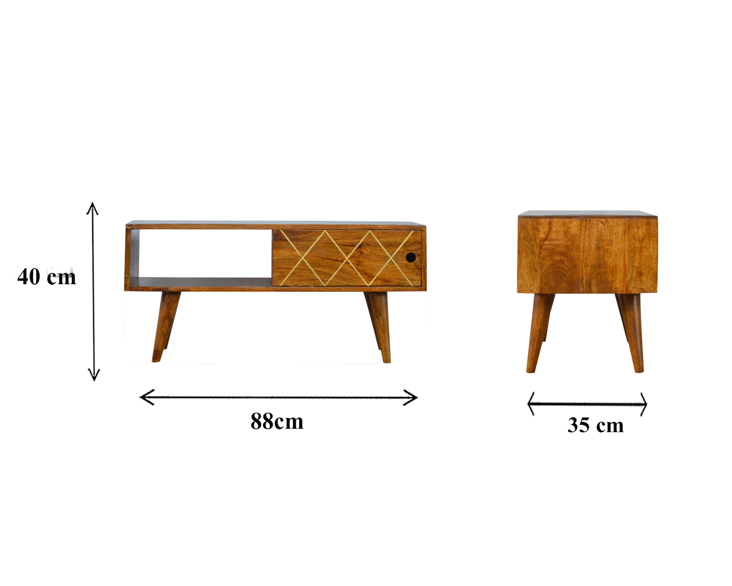 Size chart for Sliding Brass Inlay TV Media Unit | Chestnut Mango Wood