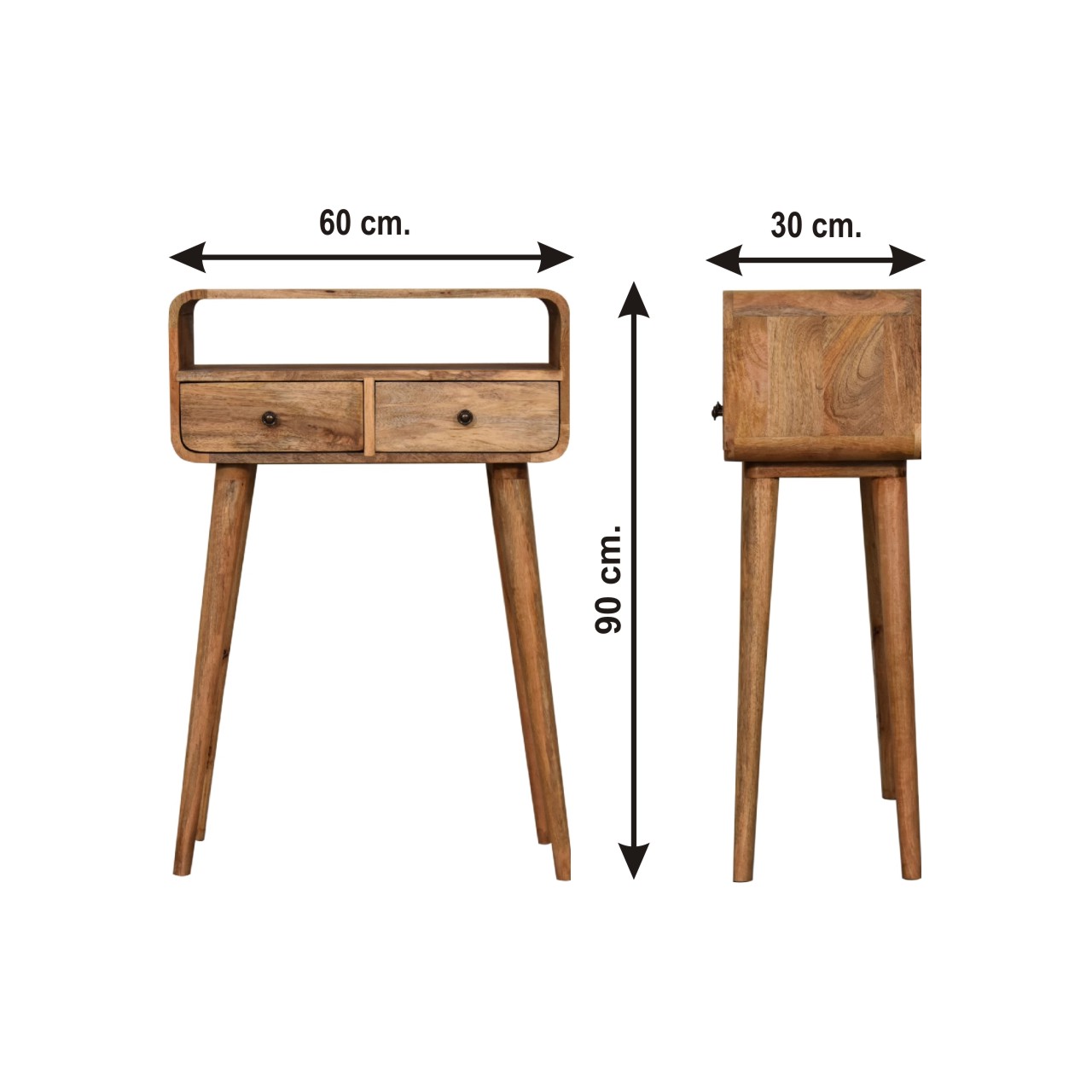 Size chart for Mini Curved Oak-ish Console Table