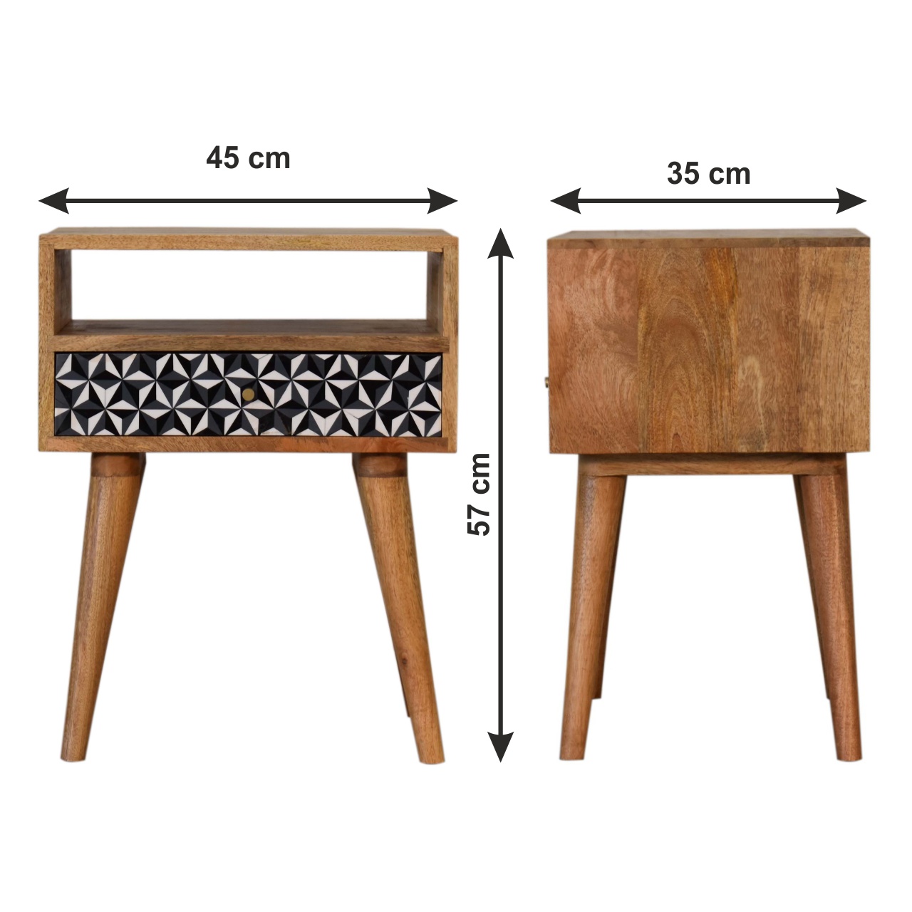 Size chart for Mosaic Bedside Table | Oak Mango Wood