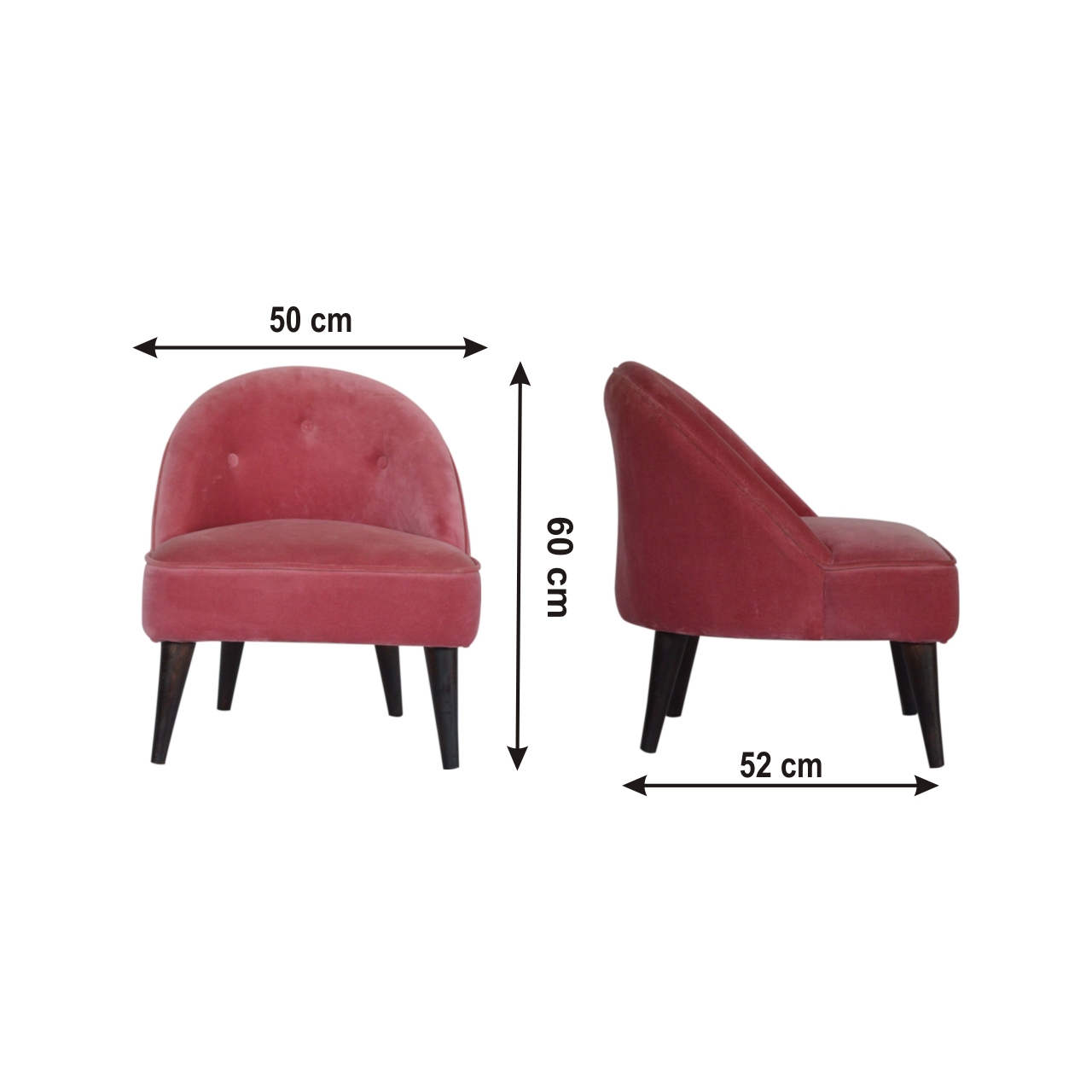 Size chart for Pink Velvet Deep Button Chair