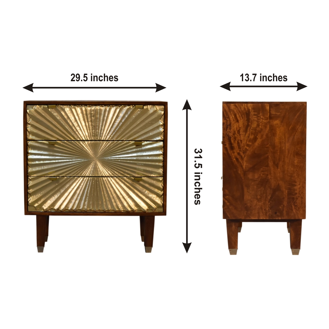 Size chart for Manila Gold Tapered Chest of Drawers | Chestnut Mango Wood