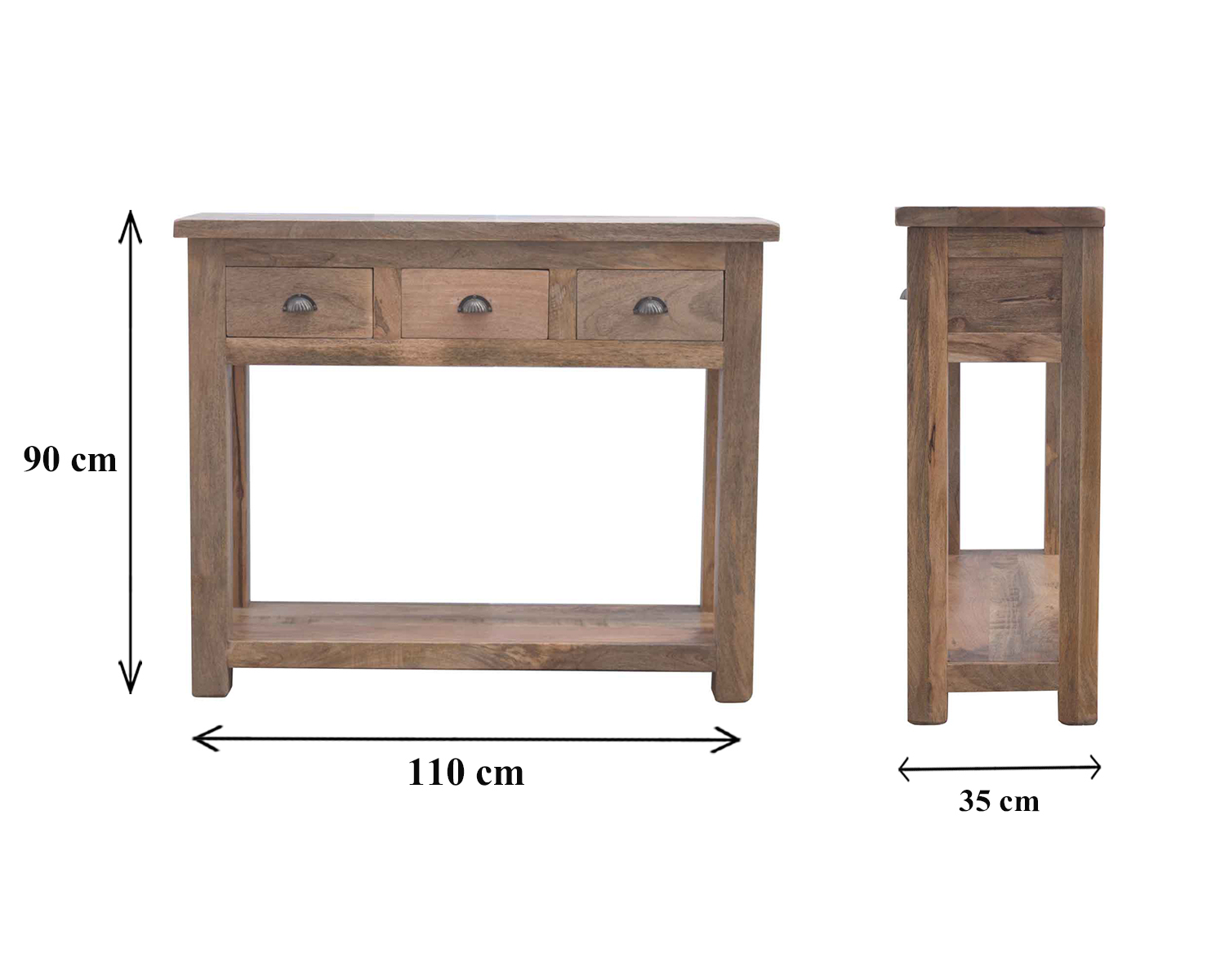 Size chart for 3 Drawer Hallway Console