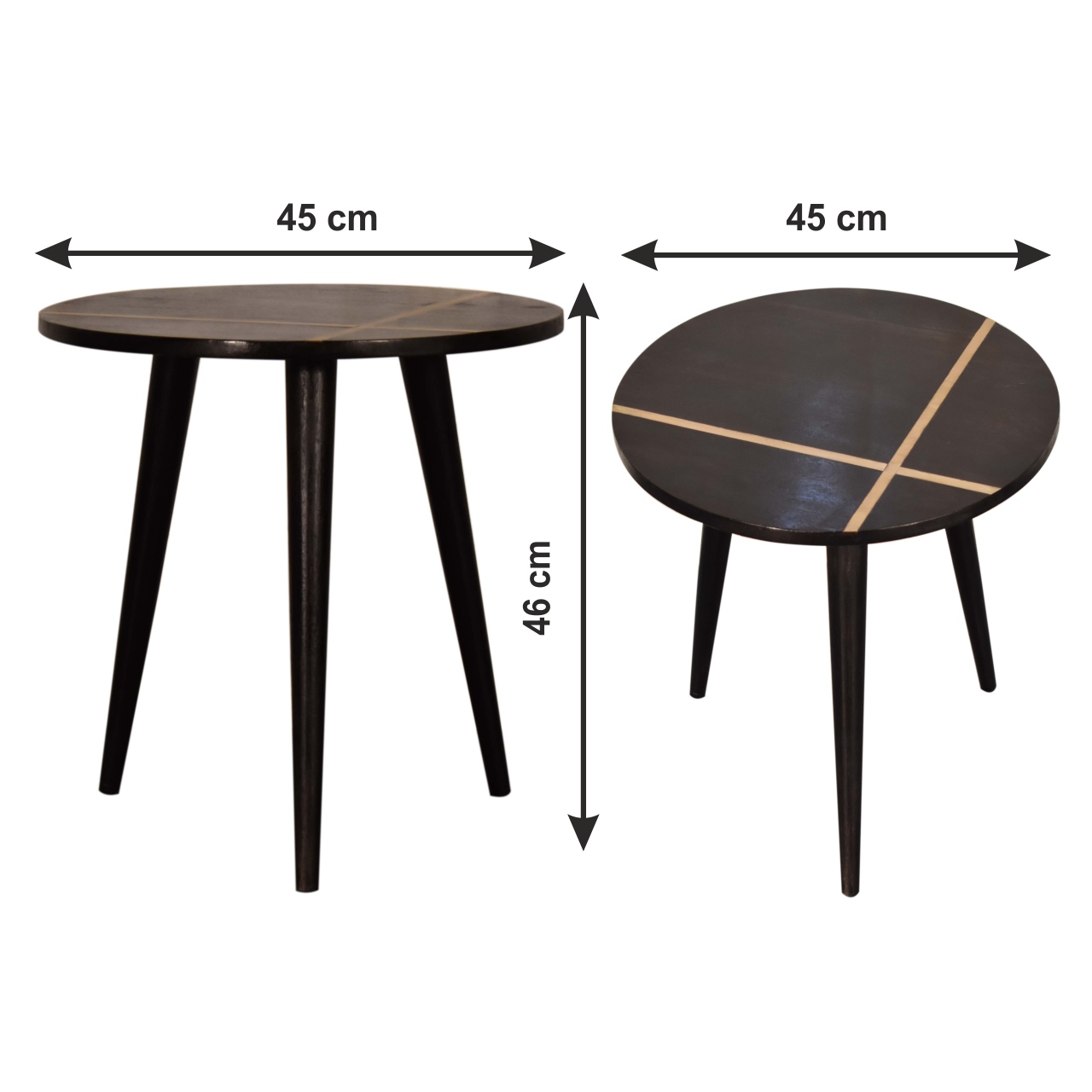 Size chart for Walnut Gold Inlay End Table Accent Piece