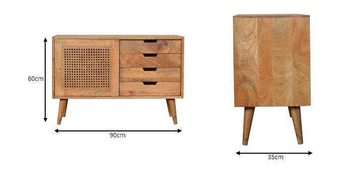 Size chart for Larissa Cabinet with 4-Drawers Chest of Drawers | Oak-Ish Solid Mango Wood