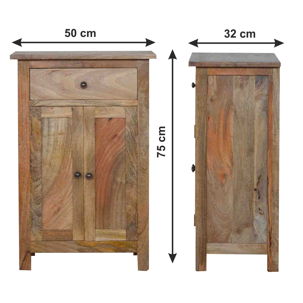 Size chart for 2 Door Cabinet with 1 Drawer